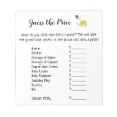 価格を推測する白と可愛い象のゲームページ ノートパッド (正面)