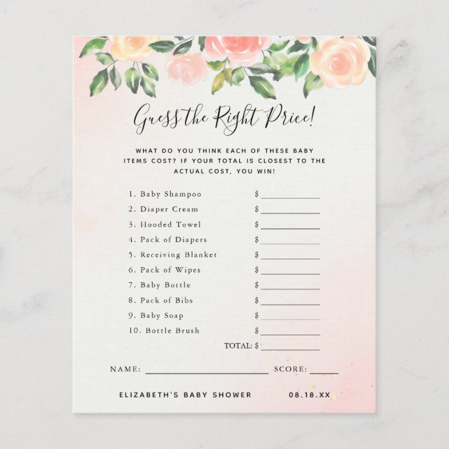 価格を推測する |赤ちゃんシャワーゲーム (正面)
