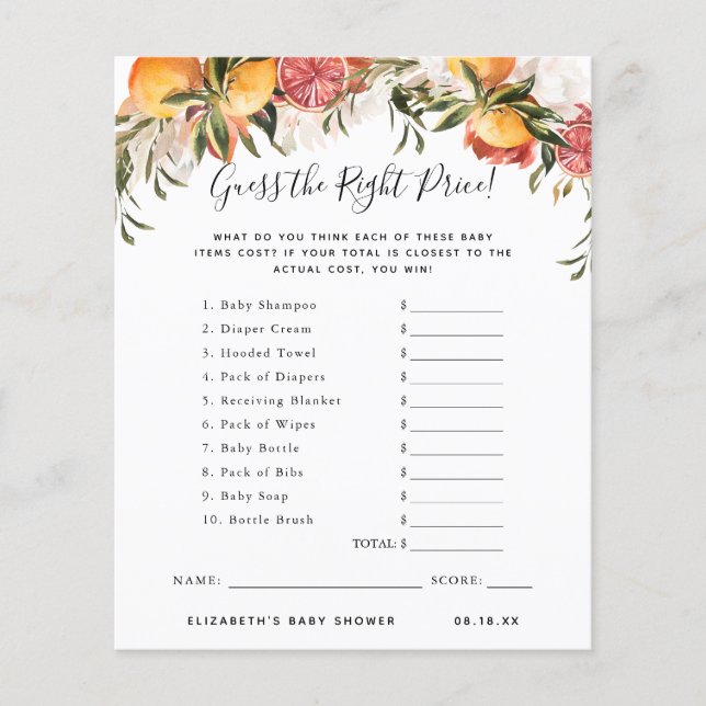 価格を推測する |赤ちゃんシャワーゲーム (正面)