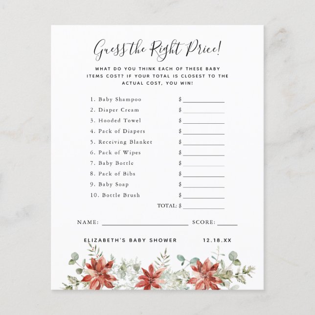 価格を推測する |赤ちゃんシャワーゲーム (正面)