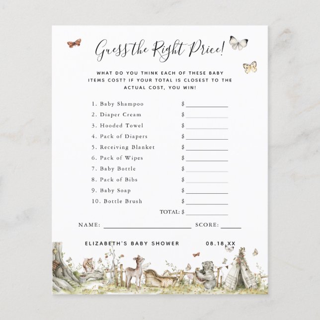 価格を推測する |赤ちゃんシャワーゲーム (正面)