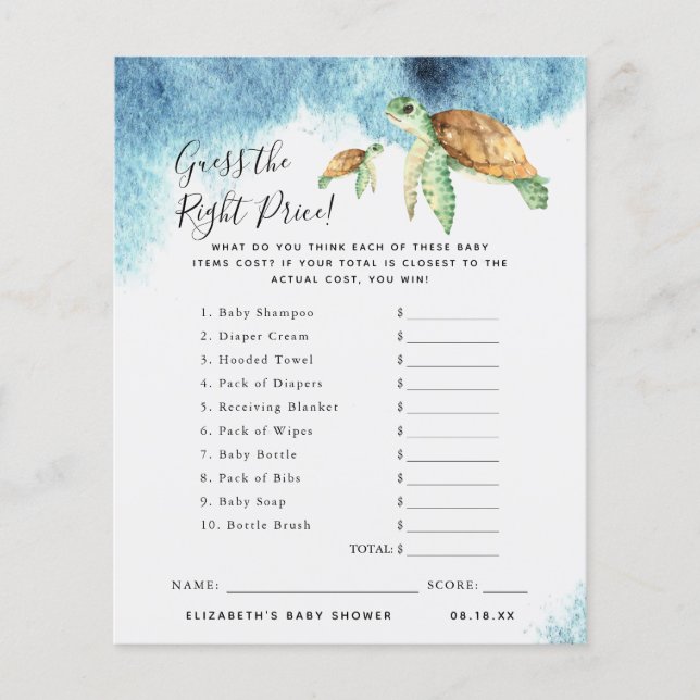 価格を推測する |赤ちゃんシャワーゲーム (正面)