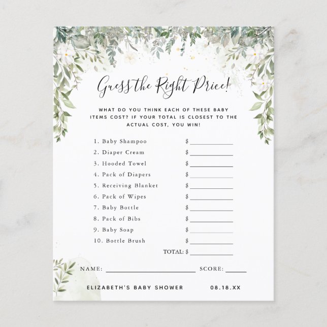 価格を推測する |赤ちゃんシャワーゲーム (正面)