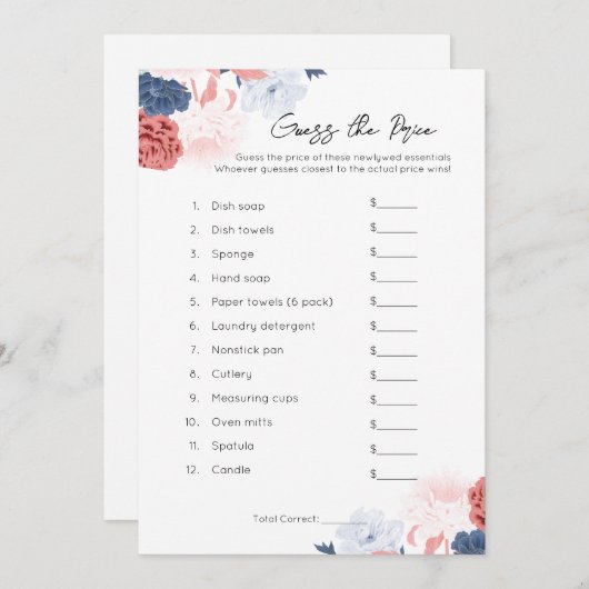 価格を推測 – ブライダルシャワーゲーム シーズンカード (正面/裏面)