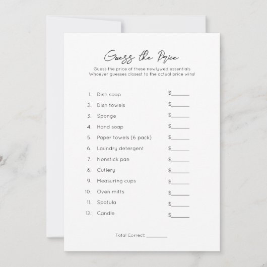 価格を推測 – プレーンブライダルシャワーゲーム シーズンカード (正面)