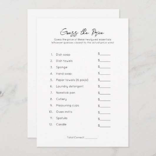 価格を推測 – プレーンブライダルシャワーゲーム シーズンカード (正面/裏面)