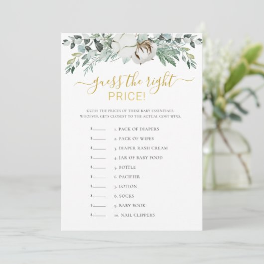 価格を推測Boho緑の赤ちゃんシャワーゲーム 招待状 (スタンド正面)