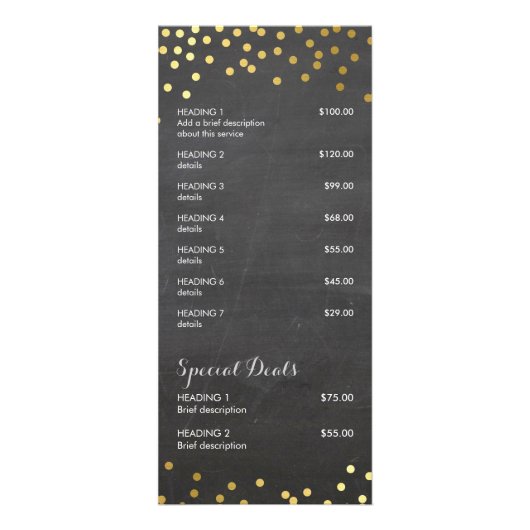 価格サービス一覧金ゴールドスポット紙吹雪パターン ラックカード (裏面)