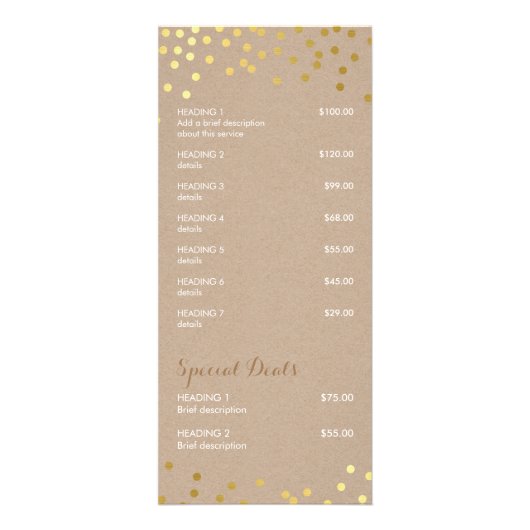 価格サービス一覧金ゴールドフォイル紙吹雪ホワイトクラフト ラックカード (裏面)