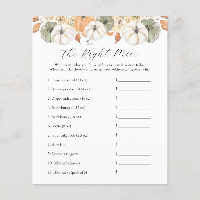 価格ベビーシャワーゲームに名前を付ける (正面)