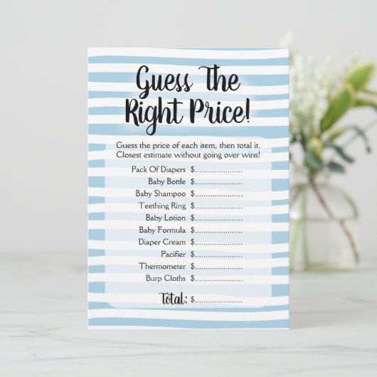 価格ベビーシャワーゲームブルーホワイトを推測 招待状 (スタンド正面)