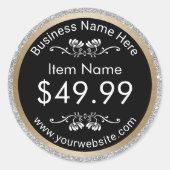 価格ラベル |シルバーモダングリッター金ゴールド縁ど ラウンドシール (正面)