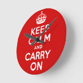 価格最高の正確Keep Calm and Carry On赤 ラウンド壁時計 (傾斜)