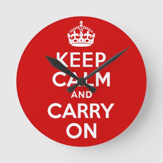 価格最高の正確Keep Calm and Carry On赤 ラウンド壁時計 (正面)
