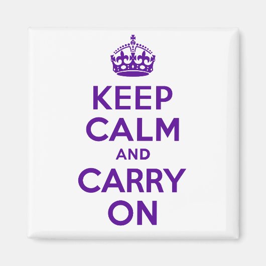 価格最高のKeep Calm and Carry On紫と白 マグネット (正面)