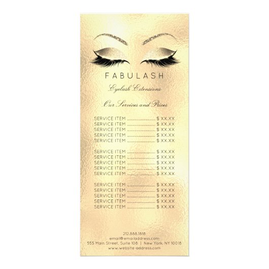 価格表の遅延の延長金ゴールドメイクアップ美しいSal ラックカード (正面)