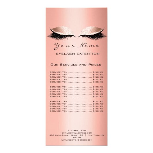 価格表まつげ拡張メイクアップアーティストコーラル ラックカード (正面)