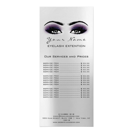 価格表まつげ拡張メイクアップアーティストバイオレット ラックカード (裏面)