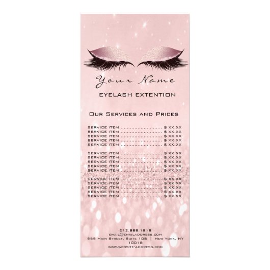 価格表まつげ拡張メイクアップアーティストピンクスパ ラックカード (正面)