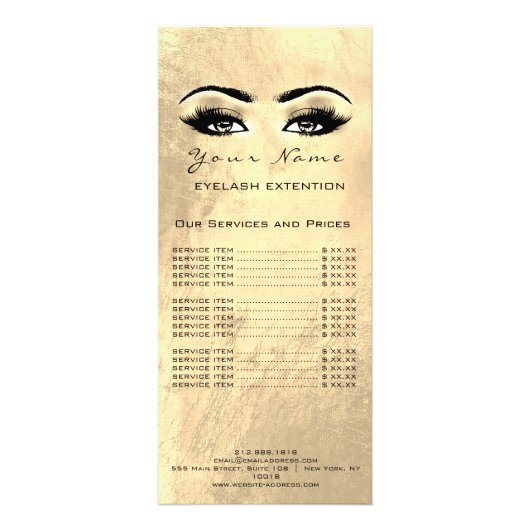 価格表まつげ拡張メイクアップアーティスト金ゴールドルクス ラックカード (正面)