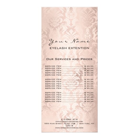 価格表まつげ拡張メイクアップダマスクバラ ラックカード (裏面)