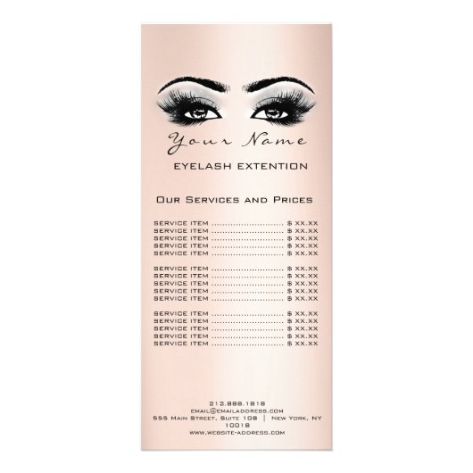 価格表まつげ拡張メイクアップバラ金ゴールドグレー ラックカード (正面)