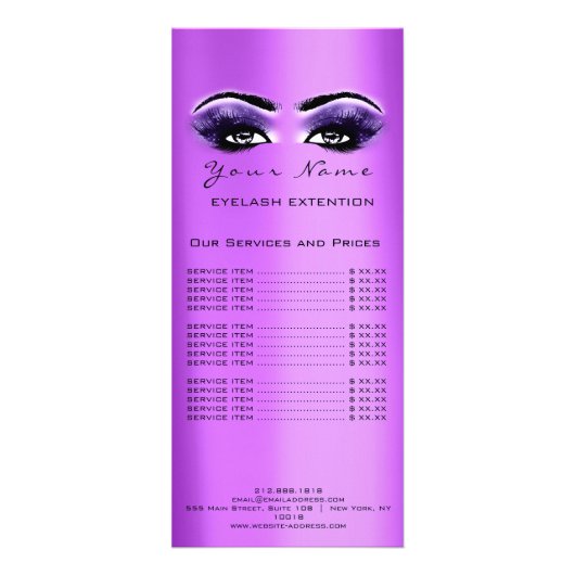 価格表まつげ拡張メイクアップパープルバイオレット ラックカード (正面)