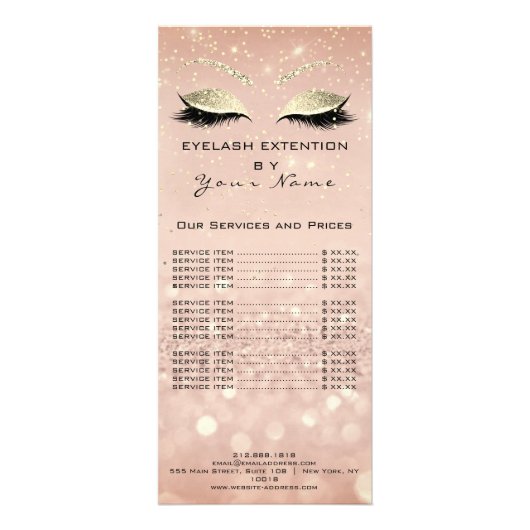 価格表まつげ拡張メイクアップピンク金ゴールド ラックカード (裏面)