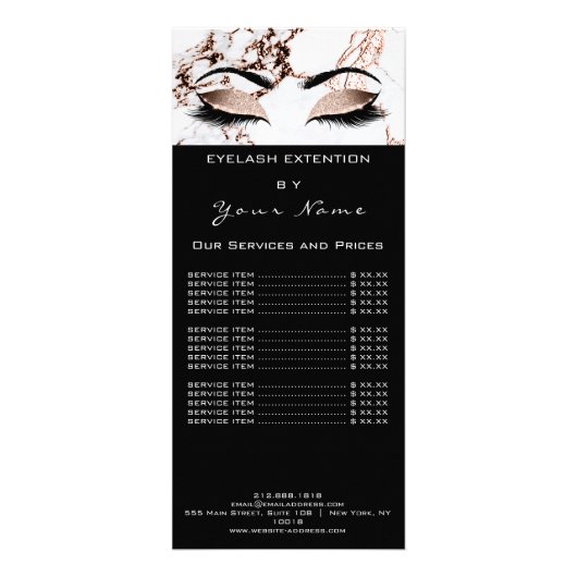 価格表まつげ拡張メイクアップマーブルカッパー ラックカード (裏面)