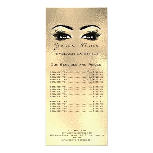 価格表まつげ拡張メイクアップ金ゴールドガラスフェイク ラックカード (正面)