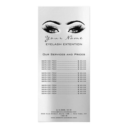 価格表まつげ拡張機能メイクアップアーティストグレー ラックカード (裏面)