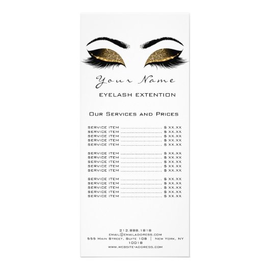 価格表まつげ拡張機能メイクアップアーティストホワイト ラックカード (正面)