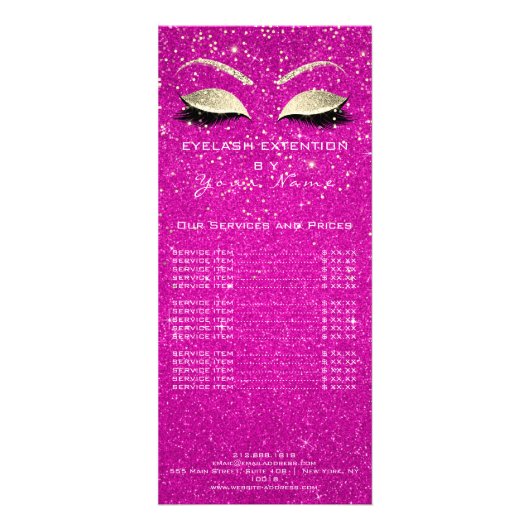 価格表まつげ拡張機能メイクアップピンク熱金ゴールド ラックカード (裏面)