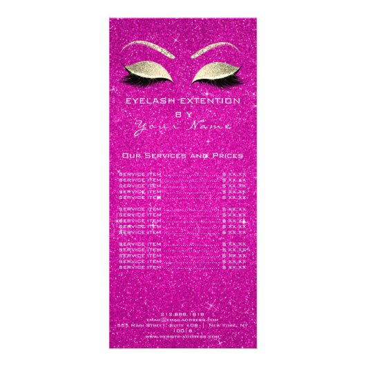 価格表まつげ拡張機能メイクアップホットピンク金ゴールド ラックカード (裏面)