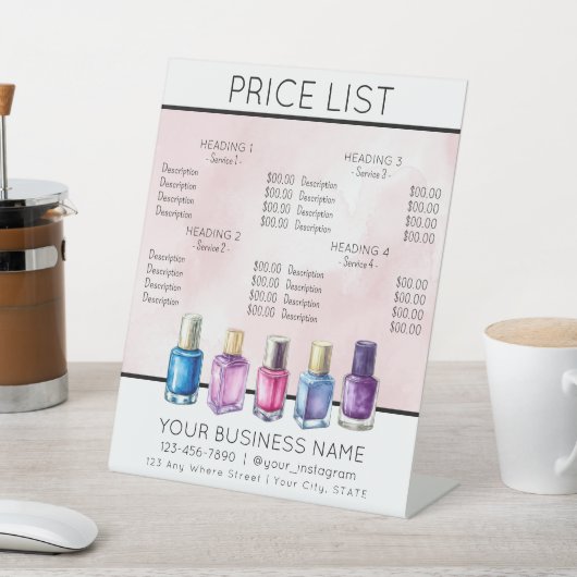 価格表サービスメニューネイルサロンネイルポリッシュ 台座サイン (インサイチュ)