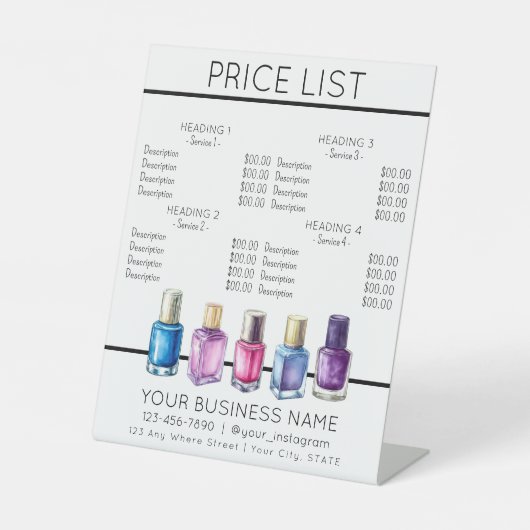 価格表サービスメニューネイルサロンネイルポリッシュ 台座サイン (正面)