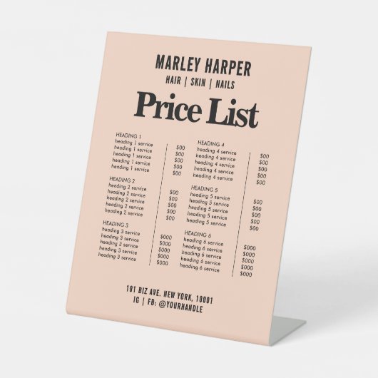 価格表シッモダンクはっきりしたシンプルビジネス・メニュー 台座サイン (正面)