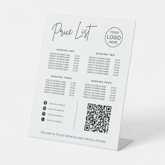 価格表ソーシャルメディアWebサイトQRコードビジネス 台座サイン (正面)