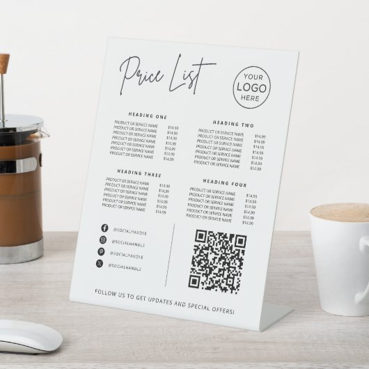 価格表ソーシャルメディアWebサイトQRコードビジネス 台座サイン (インサイチュ)