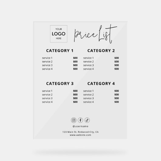 価格表ビジネスロゴアクリル記号 アクリルサイン (正面)