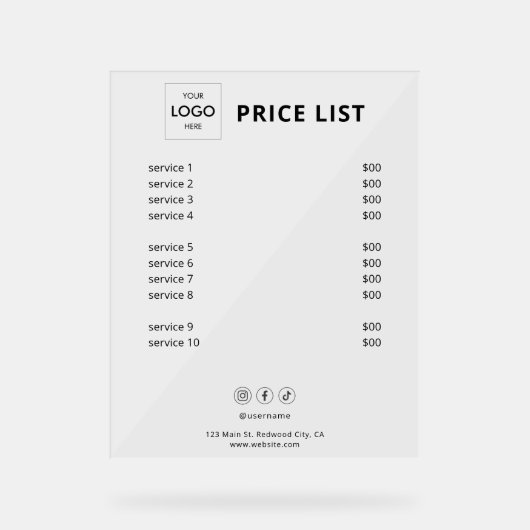 価格表ビジネスロゴアクリル アクリルサイン (正面)