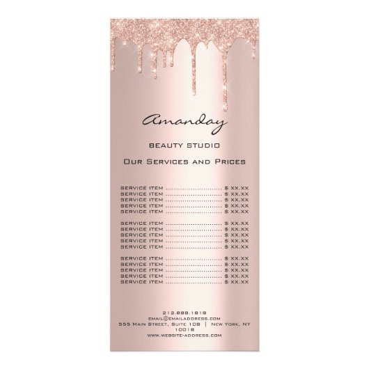 価格表ヘアメイクアップまつげの爪、 ネイルスパバラ乾燥 ラックカード (裏面)