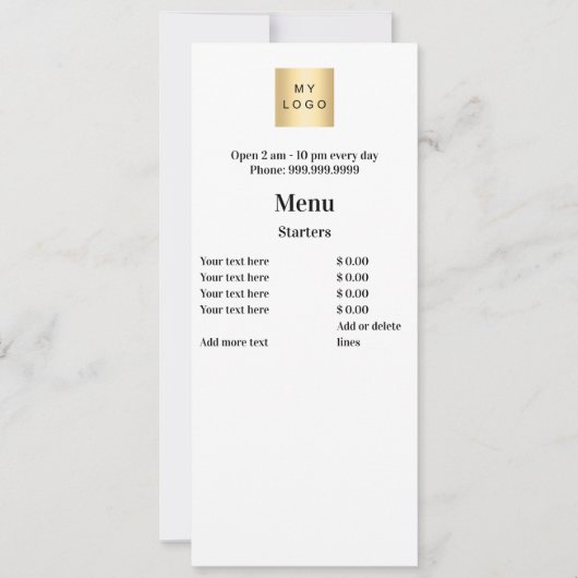 価格表メニュー会社ロゴシンプルホワイトカード 招待状 (正面)