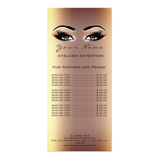 価格表ラッシュエクステンションメイクアップアーティストSepia金ゴールド ラックカード (正面)