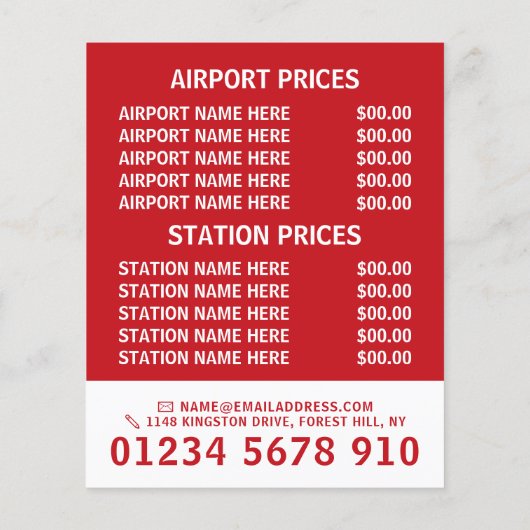 価格表付きスイスタクシー会社のフラグ チラシ (裏面)