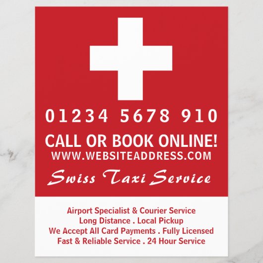 価格表付きスイスタクシー会社のフラグ チラシ (正面)