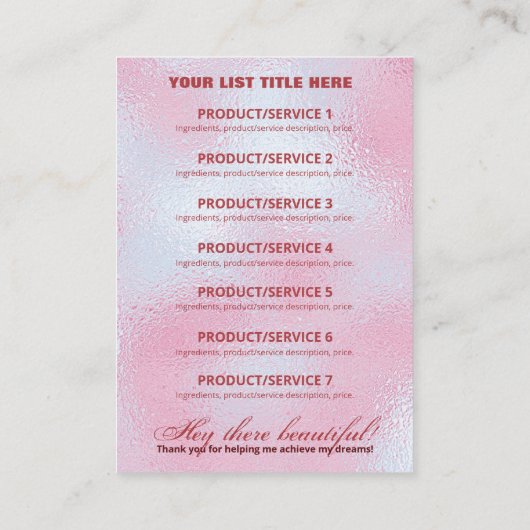 価格表原料グリッター滴バラ金ゴールド 名刺 (裏面)