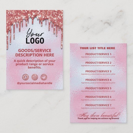 価格表原料グリッター滴バラ金ゴールド 名刺 (正面/裏面)