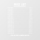 価格表最大20個のアイテムと価格 ウィンドウサイン (シート)