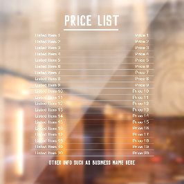 価格表最大20個のアイテムと価格 ウィンドウサイン